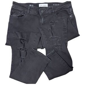 DL1961 Emma Power Jeans Ankle Legging Skinny Distressed Ripped Black Jeans SZ 30